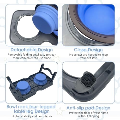 PINVNBY Elevated Portable Dog Bowl, Travel Raised Dog Stand with Collapsible Silicone Double Diner Puppy Bowls Non-Slip Dog Food Water Bowls Holder for Small Dogs and Cats - 14.6" L x 7.5" W x 3.9" H - Image 2