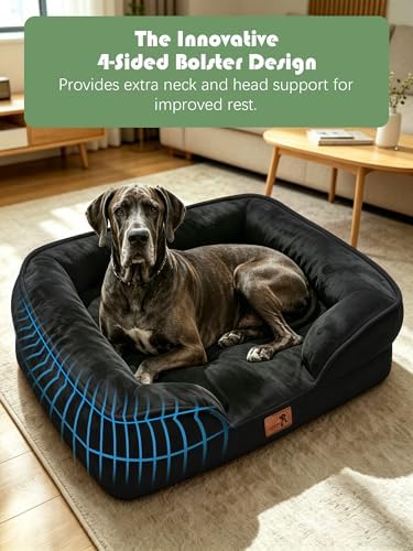 Spotted Play Orthopedic Dog Bed with Sides - Sofa Beds for Extra Large Dogs, Supportive Foam Pet Couch Bed with Washable Removable Cover, Waterproof Lining and Non-Slip Bottom, Black - XXL - Image 5