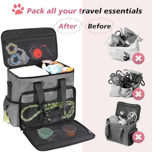 5 Set Dog Travel Bag for Supplies, Dog Lovers, Large Pet Travel Kit Includes 2 Food Containers&2 Collapsible Bowls、Placemats,Grey - Image 7