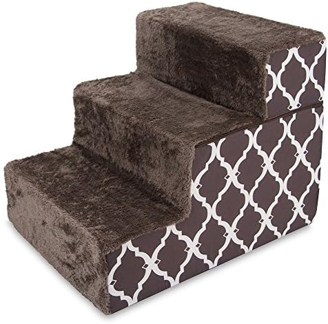 Best Pet Supplies Dog Stairs & Steps - Foam Steps for Small Dogs & Cats, Non-Slip Indoor Balanced Pet Step Support, Dog Ramp, No Assembly, Brown Lattice Print, Foldable 3-Step (16.5-inch Height) by BestPetSuppliesLLC