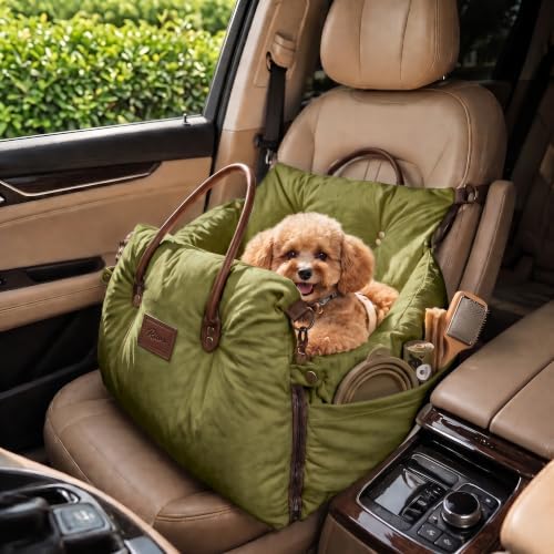 Pet Car Seat with Safety Tether, Carry Handles and Non-Slip Base,DarkGreen by Unknown