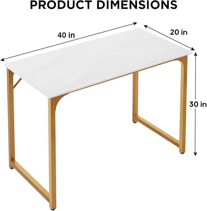 PayLessHere | 39 Inch Computer Desk | White Gold | Sturdy Office Desk | Metal Frame, Adjustable Feet | Water-Resistant, Scratchproof Surface | Writing Table for Home Office or Study | Pack of 1 - Image 3