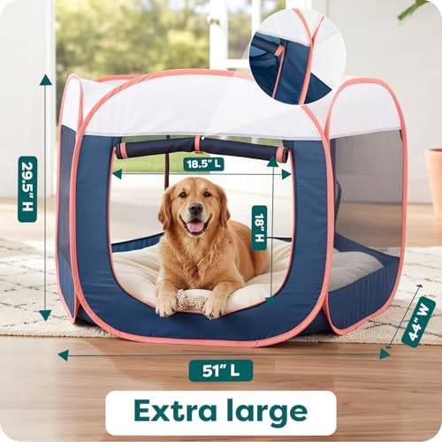 FurHaven Soft-Sided Dog & Cat Playpen, Portable Foldable Indoor & Outdoor Pet Playpen with Mesh Windows & Zippered Door, Navy, Extra Large - Image 3
