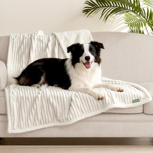 Waterproof Dog Blanket for Couch - Washable Medium Pet Blanket for Furniture Protector, Cozy Fleece Calming Dog Crate Blankets for Indoors & Outdoors, Cream, 40"x50" - Image 2