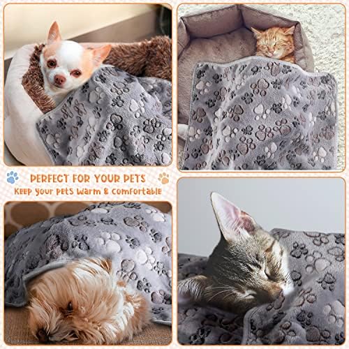 Tatuo 4 Pcs Fleece Dog Blankets for Puppy Cat, Gray, 41 x 30 in, Paw - Image 6