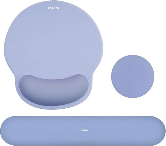 MOSISO Wrist Rest Support for Mouse Pad&Keyboard Set, Stone Blue | Circle Curved Ergonomic Mousepad Non-Slip Base Home/Office Pain Relief&Easy Typing Pad with Soft Cloth&Silicone Lining by MOSISO