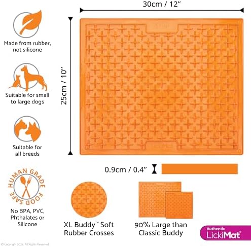LickiMat X Large Breed Buddy Dog Lick Mat, Dog Calmer, Slow Feeder, Anxiety Reliever Alternative to Puzzle Toys, Slow Feeding Bowls. Use Peanut Butter, Wet, Raw, Mixed Food, Healthy Treats - Orange - Image 2