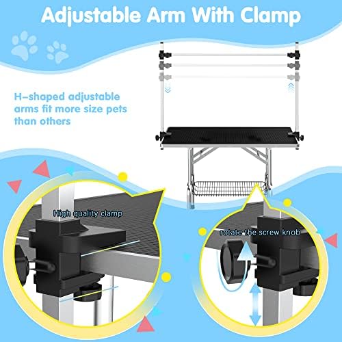 Lyromix 36'' Foldable Dog Grooming Table with Arms/Nooses/Mesh Tray, Black - Image 3