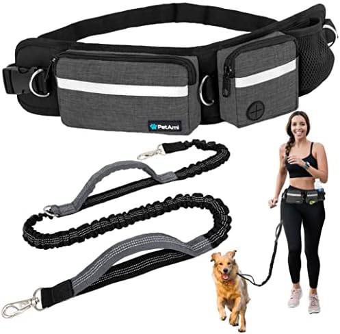 PetAmi Hands Free Dog Leash with Waist Running Belt Bag, Single (Charcoal) by PetAmi