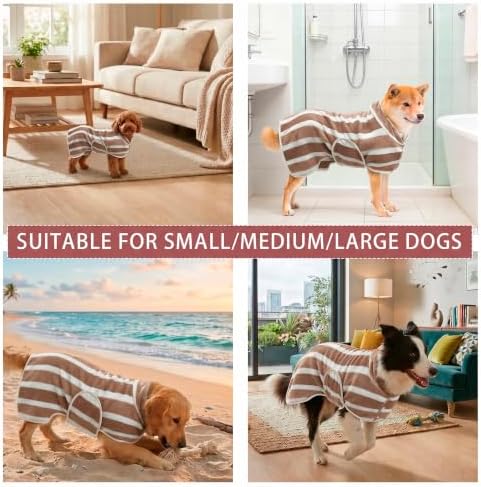 Fast Drying Dog Bathrobe, Super Absorbent Stripes Dogs Towel, Adjustable Warm Keeping Pet Puppy Bath Supplies (Light Brown, M) - Image 4