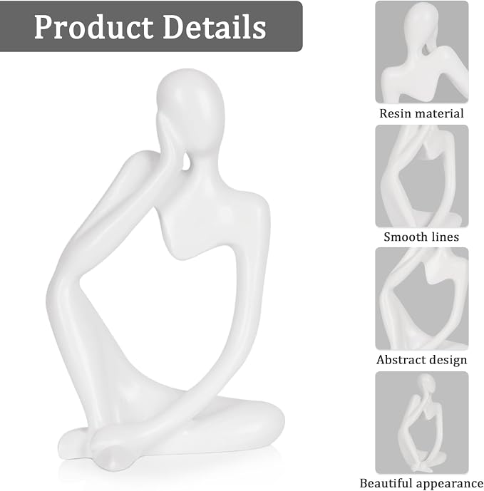 Sandstone Resin Thinker Style Abstract Sculpture Statue Collectible Figurines Home Office Bookshelf Desktop Decor (Small White, Left) - Image 4