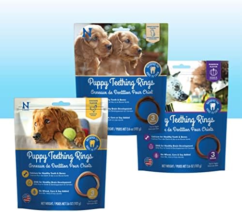 N-Bone Puppy Teething Rings Variety Pack, Chicken, Pumpkin & Peanut Butter Flavors, Natural Puppy Teething Chews & Treats, 3 Bags, 9 Rings (10.8 oz) by N-Bone