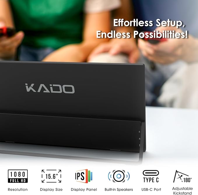 Kado 15.6-Inch 75Hz Portable Monitor, FHD 1080p USB-C mini-HDMI IPS Display | 45W Reverse Charging Gaming Monitor Built-in Speakers, Second Display Kickstand for Laptop PC Phone Mac Xbox PS4/PS5 Switch - Image 2