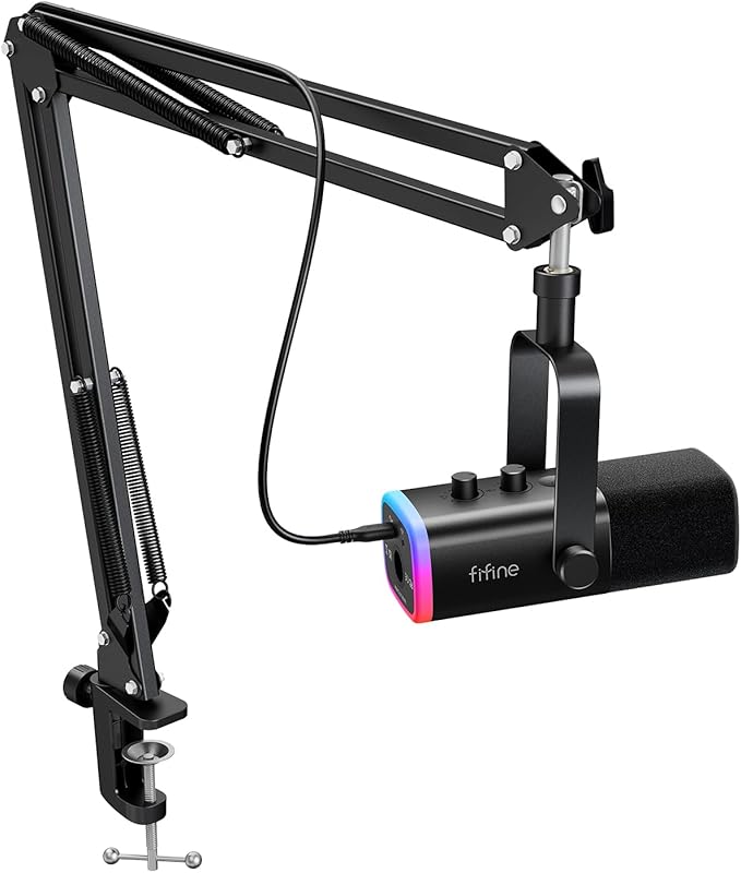FIFINE AmpliGame AM8T XLR/USB Gaming Microphone Set, Dynamic PC Mic | Streaming RGB Mic Kit with Boom Arm Stand, Mute Button, Headphones Jack, for Podcasting Recording Vocal Voice-Over by FIFINE