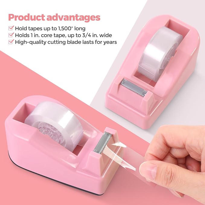 SKYDUE Pink Office Supplies Set, Pencil Holder for Desk,Gel Pen, Stapler, Tape Dispenser, Scissors,Clips and 1000pcs Staples, Office Decor for Women, Pink Desk Accessories - Image 5