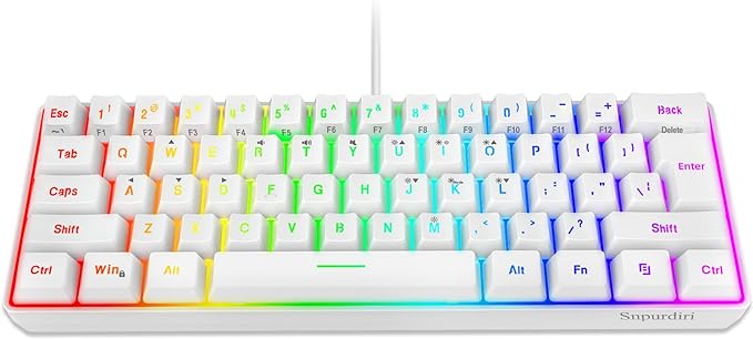 Snpurdiri 60% Wired Gaming Keyboard, 61 Keys RGB Backlit Wrist Rest Ultra-Compact Mini Waterproof Keyboard for PC Computer Gamer (White) | Backlit Ultra-Compact Mini Gaming Keyboard for PC Computer Gamer by Snpurdiri