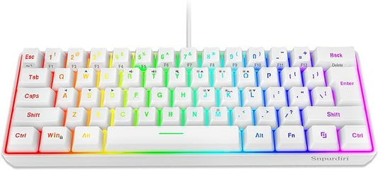 Snpurdiri 60% Wired Gaming Keyboard, 61 Keys RGB Backlit Wrist Rest Ultra-Compact Mini Waterproof Keyboard for PC Computer Gamer (White) | Backlit Ultra-Compact Mini Gaming Keyboard for PC Computer Gamer by Snpurdiri
