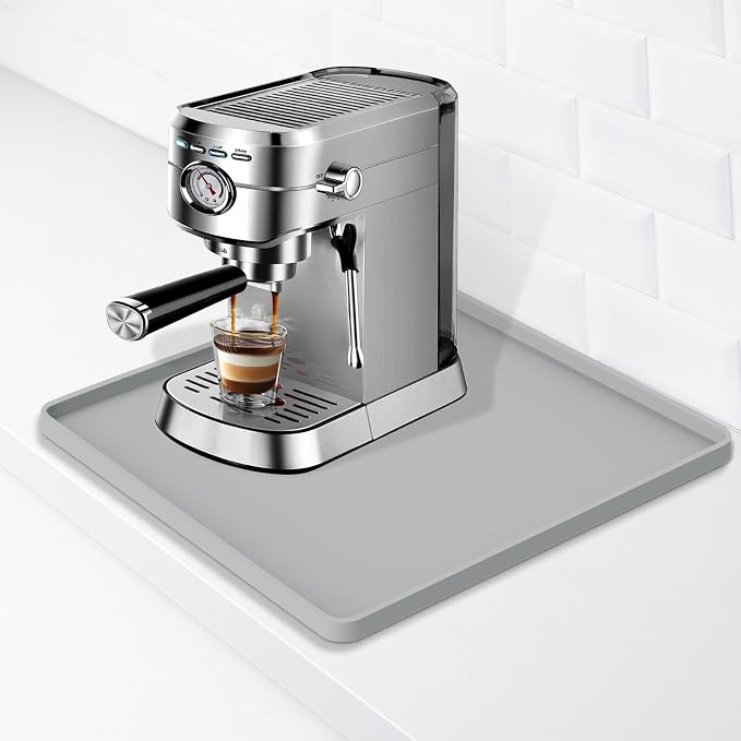 Silicone Coffee Mat 16"x16", Single Piece Anti-Vibration Under Coffee Maker Mat, Non-Slip Espresso Machine Mat with 10mm Raised Edge, Noise Reduction Countertop Protector, Fits Breville Ninja Keurig by Hugro+Tarfive
