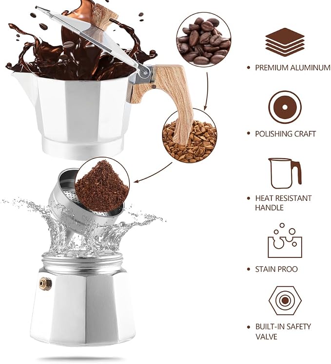 wedrink Stovetop Espresso Maker 3 Cups Moka Pot Cuban Coffee Maker Stovetop Coffee Maker Moka Italian Espresso - Image 3