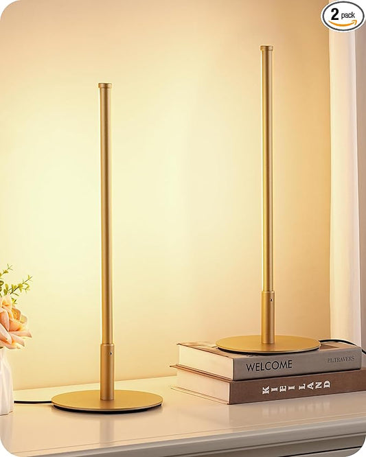 EDISHINE LED Table Lamp Set of 2, Modern Desk Lamps for Living Room, Gold | Stepless Dimmable, Metal Finish, 3 Color Temperature, 6W, Ideal for Bedroom, Corner by EDISHINE