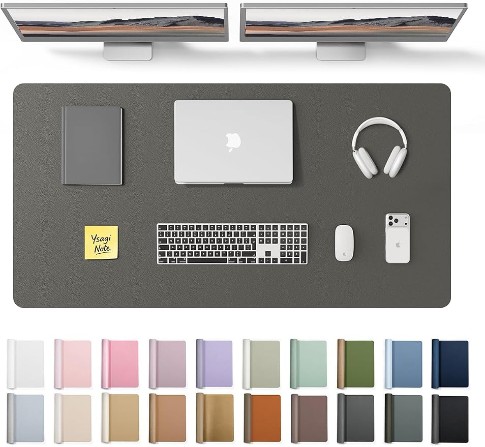 YSAGi Leather Desk Protector, Office Mat, Large Mouse Mat, Non-Slip PU Leather Blotter, Laptop Desk Pad, Waterproof Writing Pad for Office and Home (Dark Grey, 47.2" x 23.6") by YSAGi