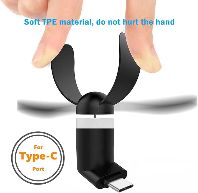 Type USB C Cell Phone Fan for iPhone Series 15, 15 Plus,15 Pro, 15 Pro Max, 16,16 Plus, 16 Pro, 16 Pro Max, for Samsung Galaxy S Series, A1/A2/A3/A5 Series, M1/M3/M5, Note Serie (Black x4) - Image 3