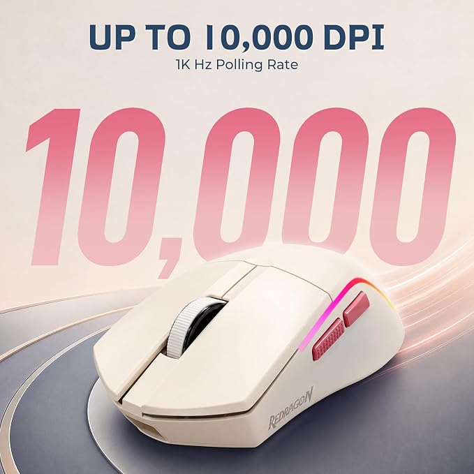 Redragon S174 Gaming Keyboard and Mouse Wireless with Tri-Mode, RGB Keyboard and 5000 DPI 61G Ultra-Light Gaming Mouse, Computer Keyboard Creamy Cute with Number Pad BT/2.4GHz/USB-C - Beige - Image 5