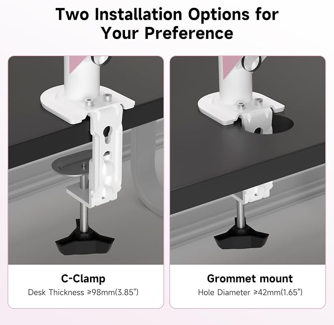 Suptek Monitor Mount Gas Spring Monitor Arm Desk Mount Fully Adjustable Fits 17 20 22 23 24 26 27 32 35 inch Monitors Weight Capacity up to 24.25 lbs, Pink - Image 7