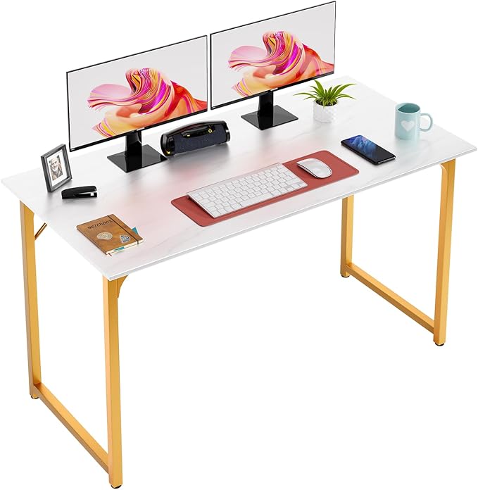 PayLessHere | 47 Inch Computer Desk | White Gold | Sturdy Office Desk | Metal Frame, Adjustable Feet | Water-Resistant, Scratchproof Surface | Writing Table for Home Office or Study | Pack of 1 by PayLessHere