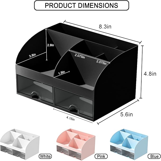 Makeup Organizer with Drawers, Cosmetic Storage for Dresser Vanity and Bathroom Countertop, Beauty Holder for Lipstick Brush, Skincare Organizer for Vanity, Cosmetic Display Case (Black) - Image 2