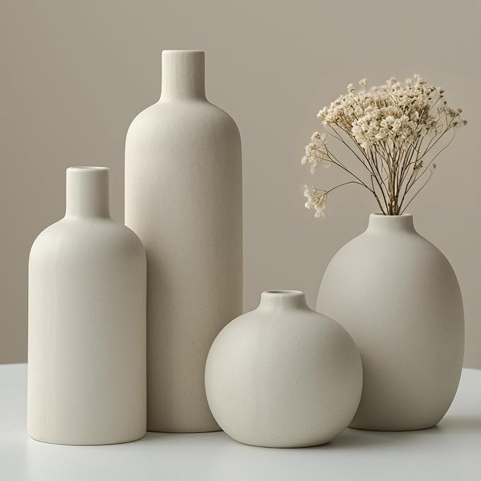 Modern Ceramic Vase Set, Neutral Colors, Decorative Vases for Home Decor, 4 Piece Collection (Beige) by Vaurcesavase