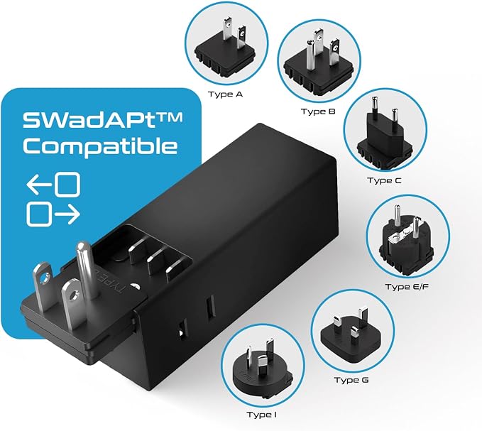 Ceptics 65W World Travel Adapter 3 USB Ports PD 3.0 Ultra Compact Charger 2 US Outlets [GaN Tech], Quick Type C, Charge Laptops, Cellphones in Europe, Asia, Africa, America and More - Image 8