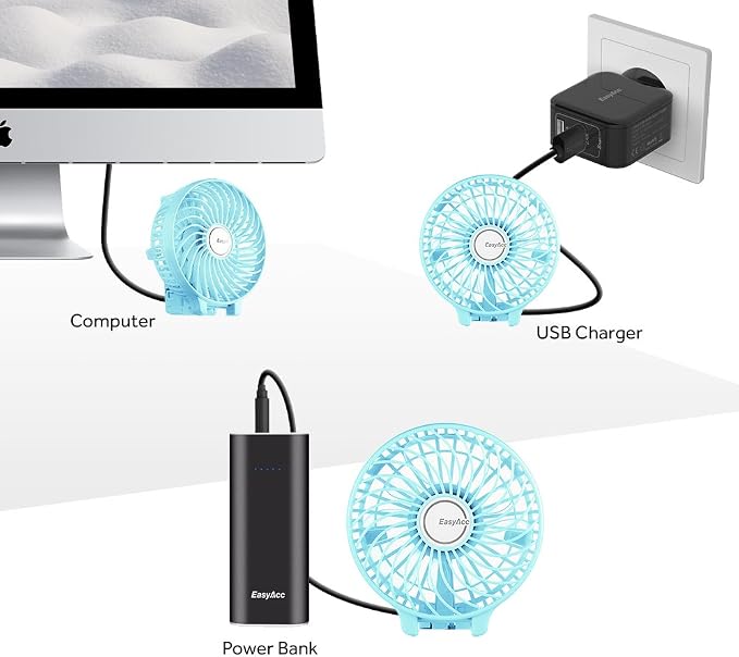 EasyAcc Mini Handheld Fan, USB Desk Fan Small Personal Portable Stroller Table Fan with Rechargeable Battery Operated Cooling Folding Electric Fan 3-10H Working Hours for Travel Office Outdoor - Image 7