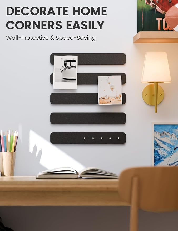Fluxynara 13" x 2" Felt Wall Panels, Black | 5-Pack Cork Board Alternative with 35 Push Pins, Adhesive Mounting for Bedroom Door or Home Office - Image 4