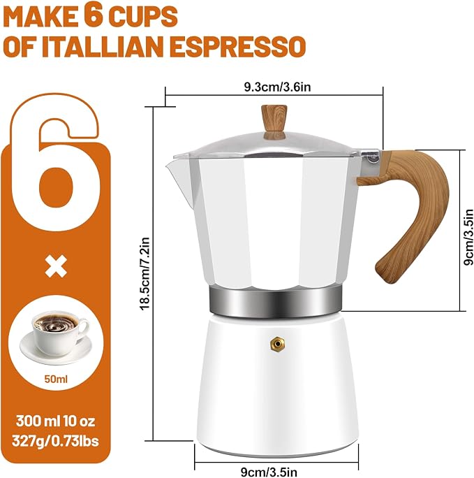 6 Cup Aluminum Espresso Stovetop Moka Pot Express Coffee Maker Percolator Italian Classic Mocha Coffee Machine for Italian and Cuban Cafe Brewing for Home & Camping 300ml 10oz - Image 2