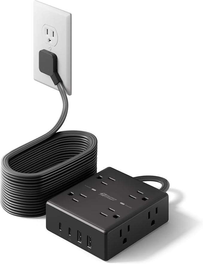SUPERDANNY Extension Cord,Flat Plug Surge Protector Power Strip,20Ft | 8 AC & 4 USB Ports (2 USB C),Surge Protector with 1050J,Desk Charging Station for Home Office,College Dorm Room Essentials by SUPERDANNY