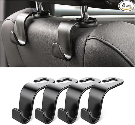 Car Back Seat Headrest Hooks, 4 Pack Black Stylish Back Seat Hanger for Car Handbag Clothes Coats Grocery Bags, Car Interior Accessories (Black2) by Hanemia