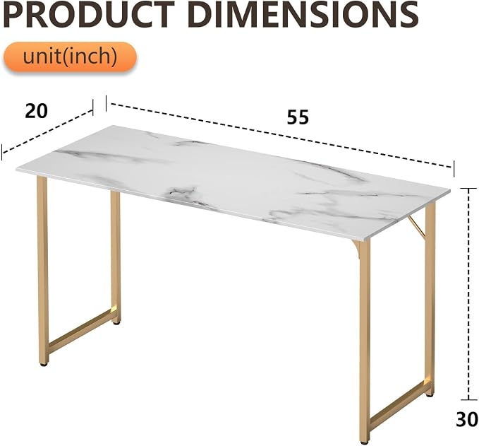 BestOffice Computer Desk,Home Office Desk, Modern Simple Style for Home Office Study Writing (Gold, 55 Inch) - Image 3