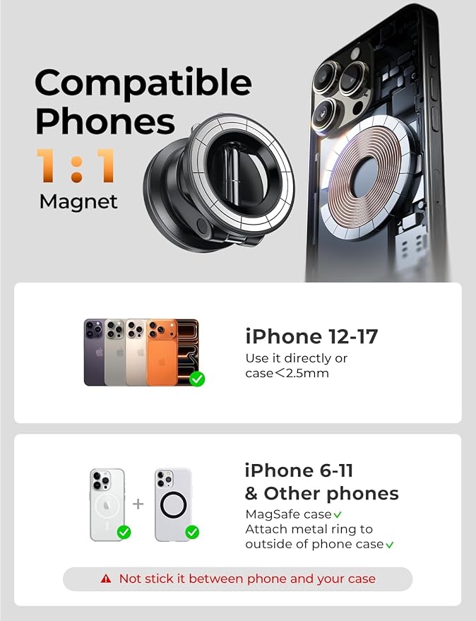 LISEN for Magsafe Car Mount, Magnetic Phone Holders for Your Car Vacuum, Phone Mount for Car Accessories for Women Men Jeep BMW, Suction Holder Kits, for iPhone 17 Pro Max 16 15 14 13 12,Carbon Fiber - Image 5