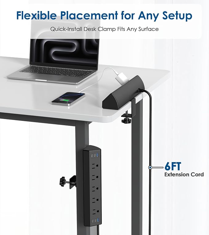 Jgstkcity Desk Clamp Power Strip USB C,40W Total Fast Charging Station,4 PD 20W USB C Ports,Desk Edge Mount Surge Protector,5 Outlets,Fit 1.96" Tabletop Edge,ETL Listed | 1200J,Total 40W Charging Hub,5 Outlets & 6 USB, 6FT Extension Cord, Fits 1.96" De... - Image 6