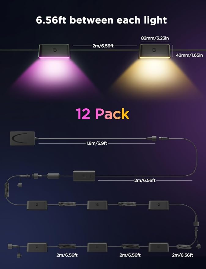 Govee 72ft RGBIC Outdoor Deck Lights, 4000K White Light, IP65 Smart Lights | 60+ scene modes, -4°F to 104°F, APP Remote or Voice Control, Work with Alexa, Matter, Google Home, Music Mode, Patio Decor - Image 8