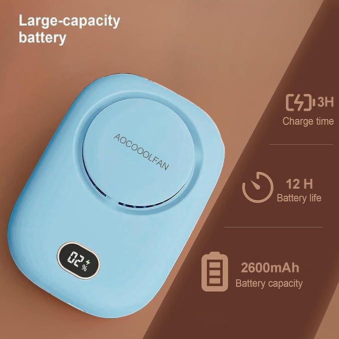 AOCOOLFAN Portable Neck Fan, Mini Small Personal Handheld Fan USB Rechargeable 3 Speed for Girls Boys Woman Eyelash Travel Home Office Outdoor (light blue) - Image 3