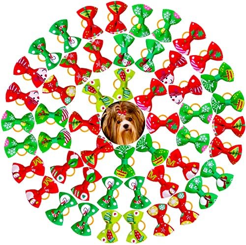 20Pcs/10 Pairs Christmas Snowflkes Snowman Pattern Yorkie Dog Puppy Hair Bows with Rubber Bands Hair Accessories Bow Pet Grooming Cute Small Hair Bowknot Gifts (Snowflakes) - Image 4