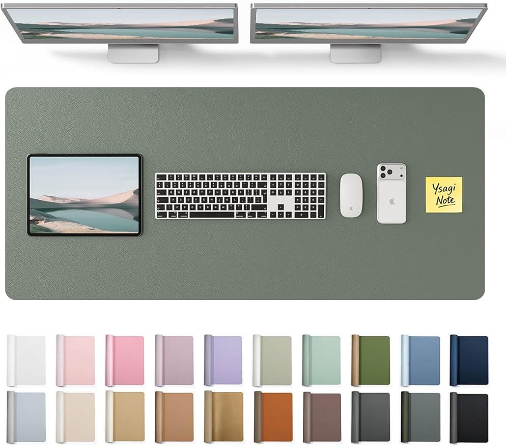 YSAGi Leather Desk Protector, Office Mat, Large Mouse Mat, Non-Slip PU Leather Blotter, Laptop Desk Pad, Waterproof Writing Pad for Office and Home (Dark Green, 47" x 17") by YSAGi