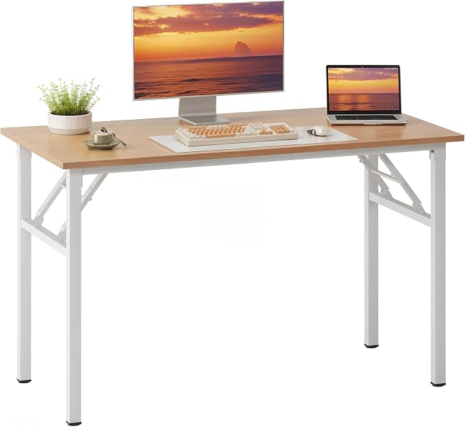 Need Office Computer Desk 47.2x23.6 in Sturdy Folding Laptop Table Pink Oak | White Frame Writing Gaming Work Table/Foldable Home Office Desk/Sewing Table, No Assembly Required by Need