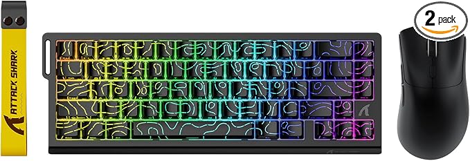 ATTACK SHARK X68HE 60% Wired RT 8K Keyboard+Wireless R1 Mouse-Black Contour | Adjustable Actuation,Hall Effect Mechanical Magnetic Switch,Coiled Cable,USB C/2.4Ghz/BT Ultralight 18K DPI Mice for PC Gamer by ATTACKSHARK