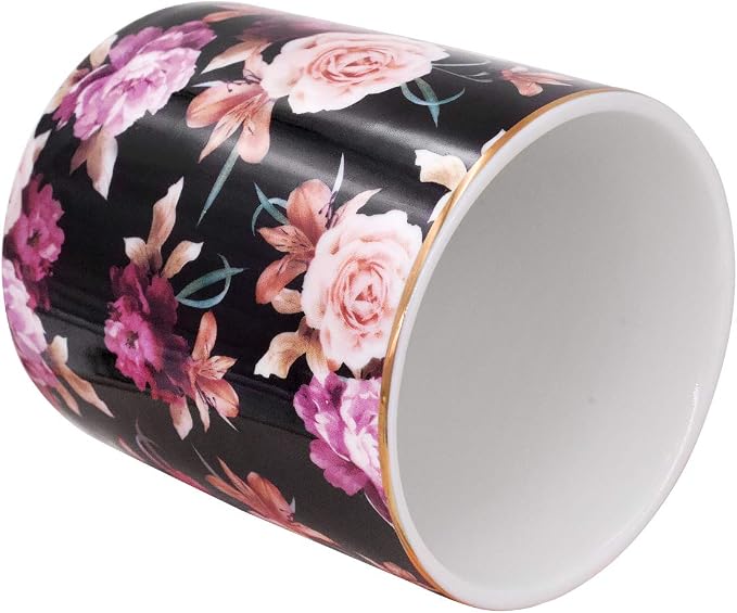 Pen Holder for Desk, Pencil Cup Holder, Cute Floral Makeup Brush Holder Durable Ceramic Flower Design Desk Pencil Organizer for Office, Classroom, Black - Image 8