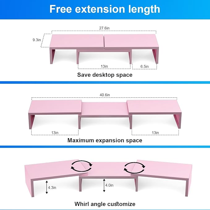 Dual Monitor Stand for Desk, Metal Monitor Riser, Pink office Supplies and Accessories (Pink) - Image 4