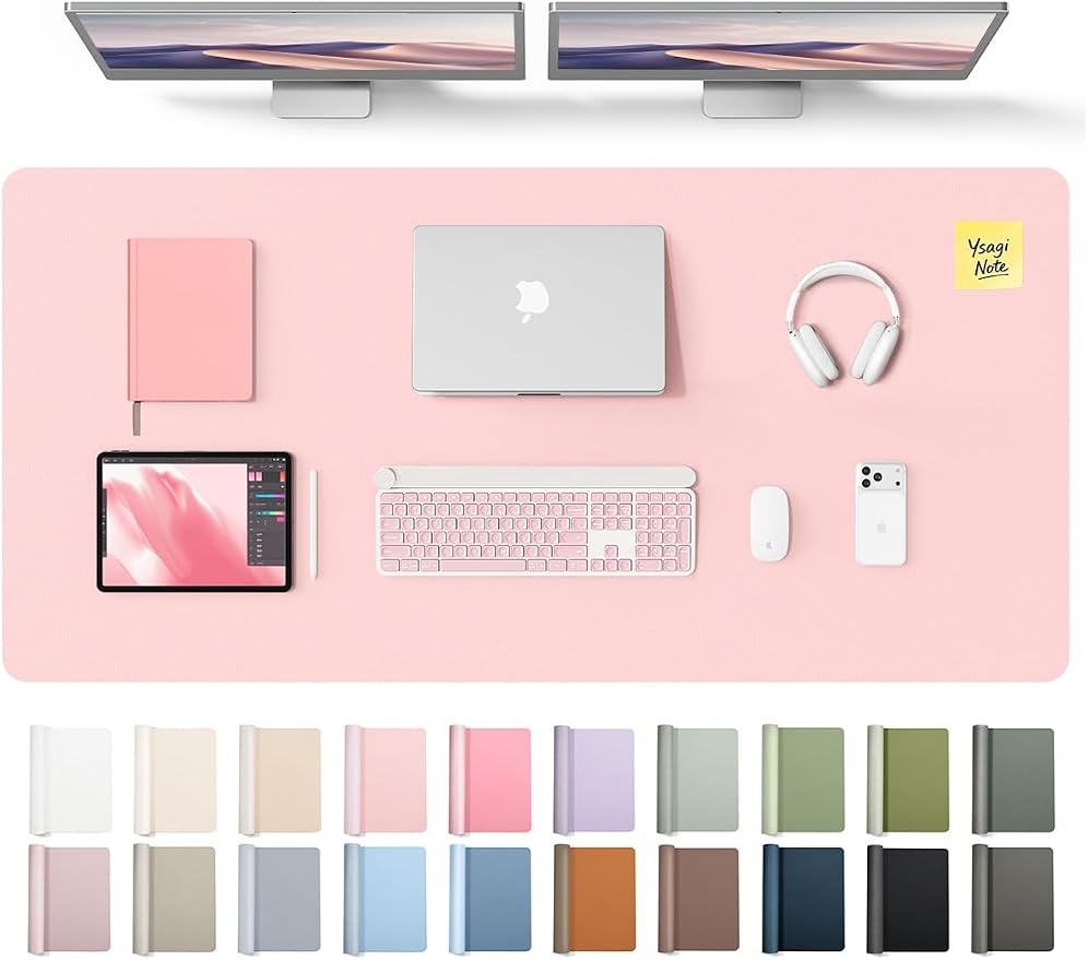 YSAGi Leather Desk Pad Protector, Office Desk Mat, Large Mouse Pad, Non-Slip PU Leather Desk Blotter, Laptop Desk Pad, Waterproof Desk Writing Pad for Office and Home (Light Pink, 55" x 24") by YSAGi