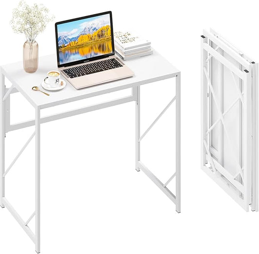 Elephance Folding Desk Writing Computer Desk for Home Office No-Assembly | Study Office Desk,Foldable Table for Small Spaces,31.5 Inch,White by Elephance